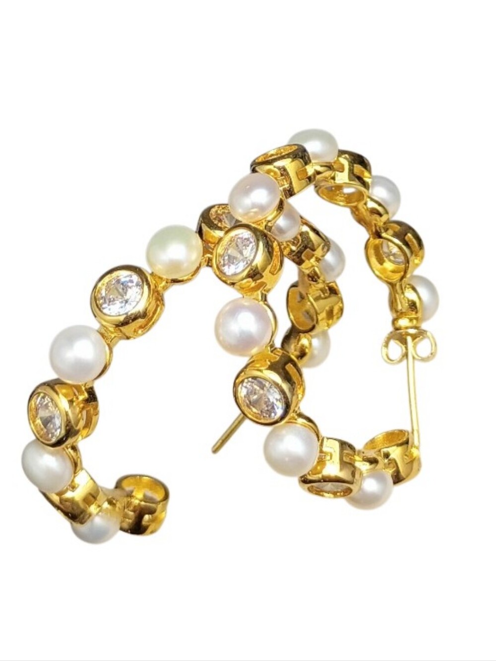 Theodora Hoop Earrings 14k Gold Plated CZ Bezel $94